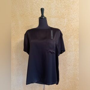 NWT, Elie Tahari Keva Women’s Black Short Sleeves Shirt With Side Slits Sz XL